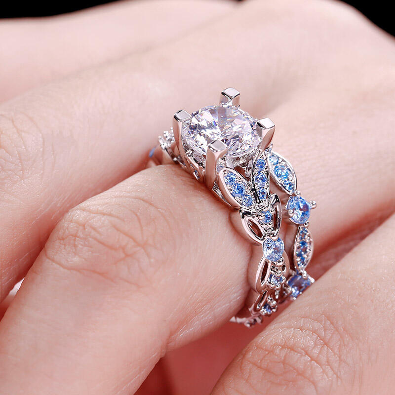 Jeulia Butterfly Round Cut Sterling Silver Ring Set