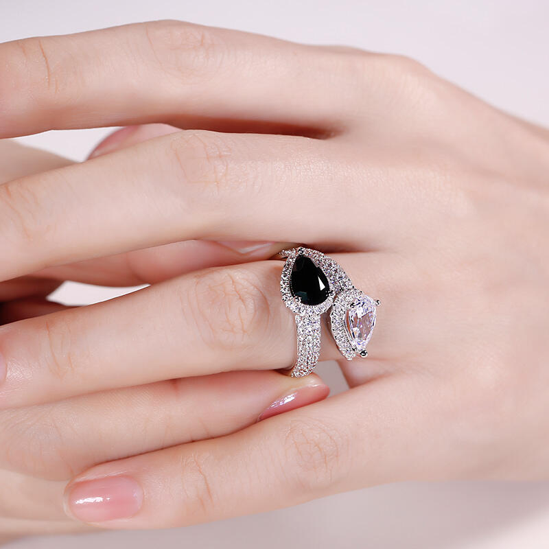 Two Stone Pear Cut Sterling Silver Ring