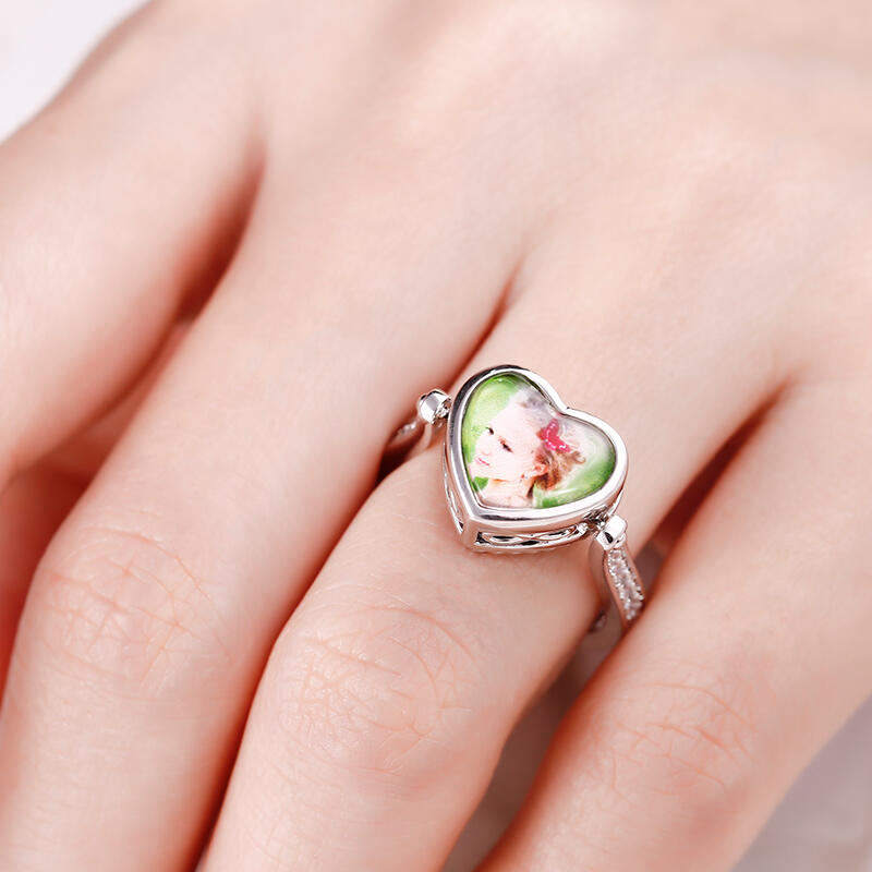 Jeulia "Heart and Infinity" Sterling Silver Personalized Photo Ring (With A Free Chain)