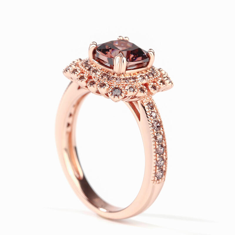 Jeulia Anillo de Plata con Diseño Milgrain en Cojín de Halo