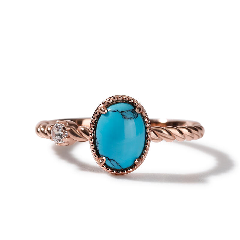 Jeulia Oval Cut Turquoise Delicate Twist Design Sterling Silver Ring
