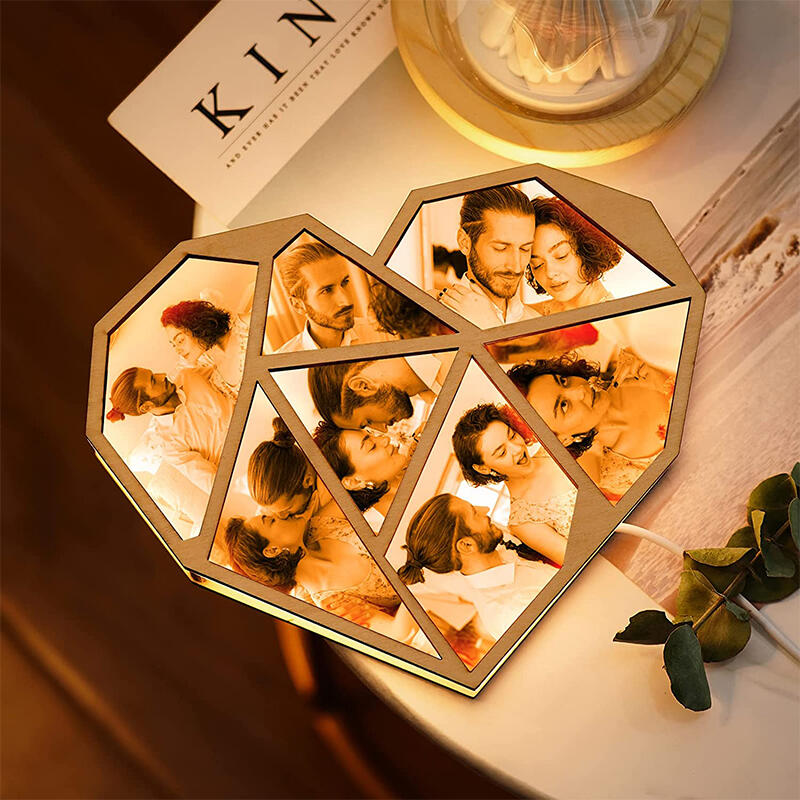 Custom Photo Wooden Lamp Personalized Heart Led Night Light Home Decoration Gift