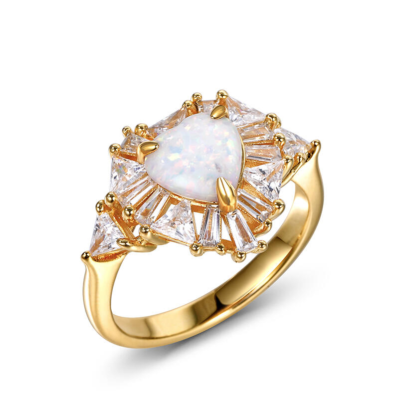 Jeulia "Sparkles Heart" Opal Sterling Silver Ring