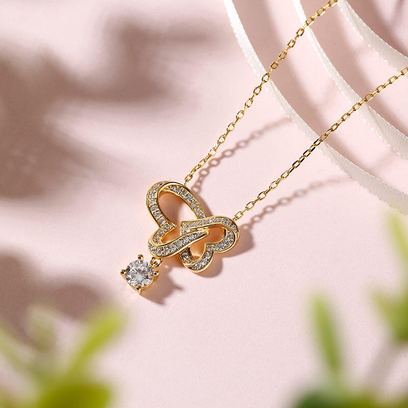 Jeulia Interlock Heart  Butterfly Design Sterling Silver Necklace