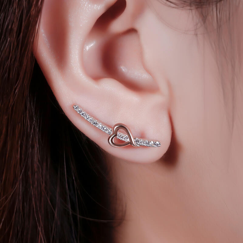 Jeulia Heart Sterling Silver Climber Earrings