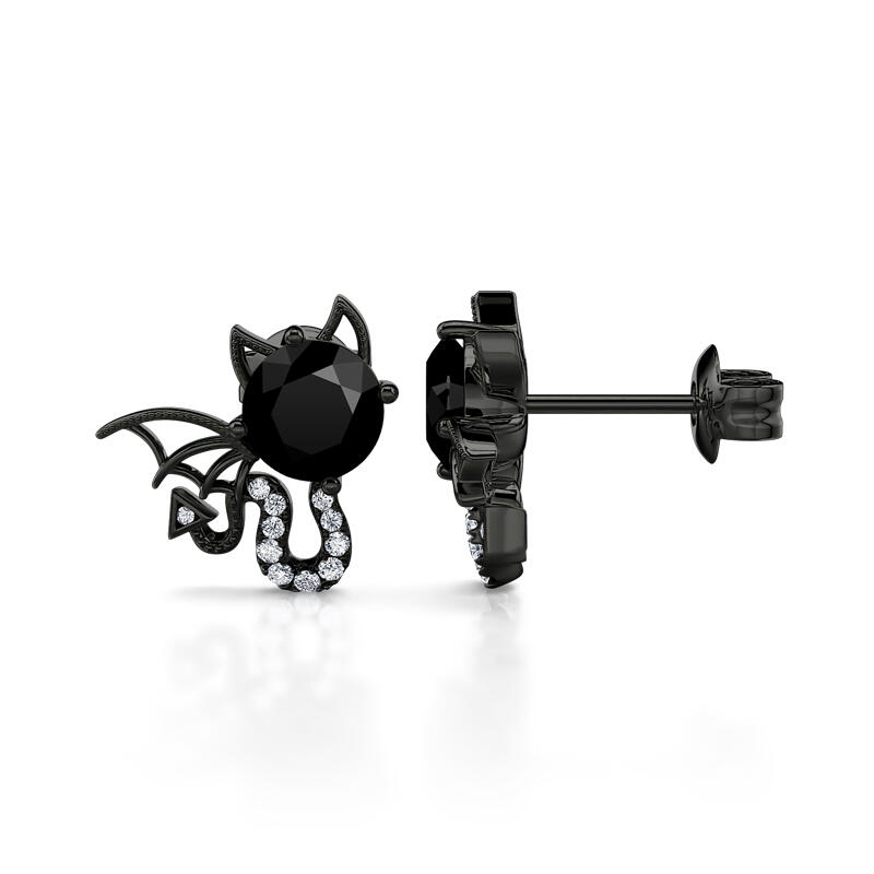 Jeulia "Little Monsters" Black Devil Sterling Silver Earrings