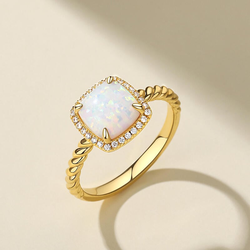 Jeulia "Truest Love" Halo Opal Sterling Silver Ring