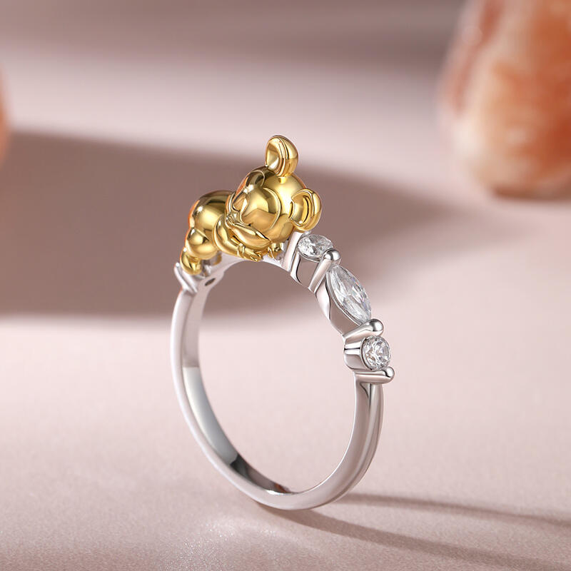 Jeulia Anillo de Plata de Ley de Dos Tonos con Ratón de Dibujos Animados