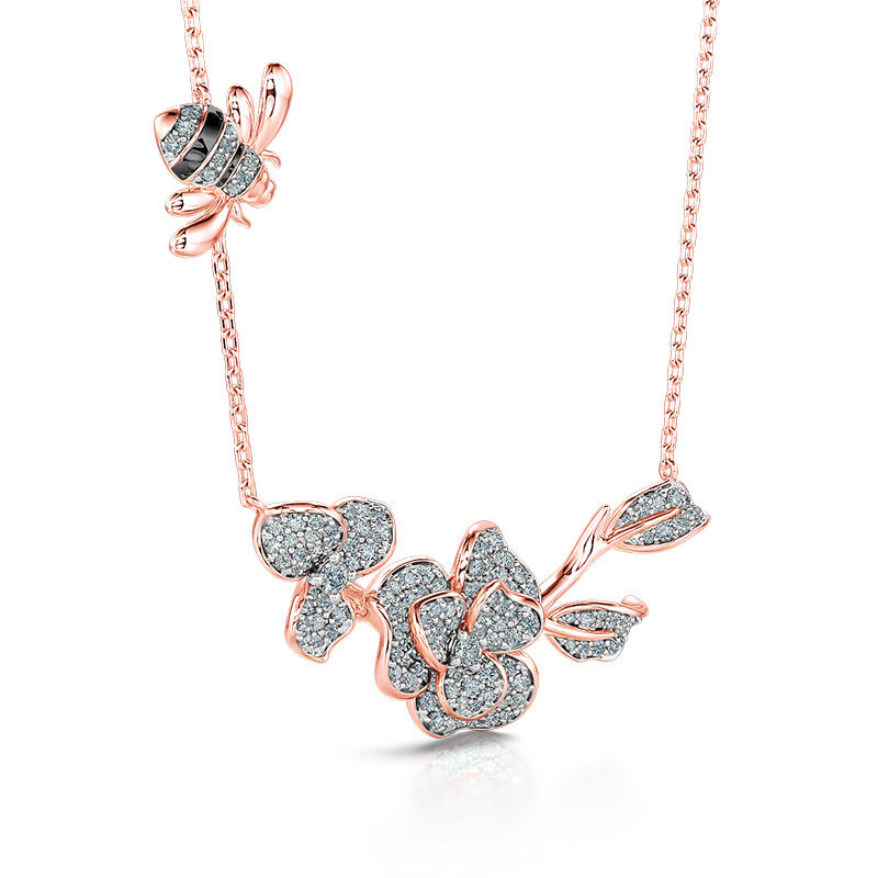 Jeulia Collar de Plata de Ley con Abeja y Flor