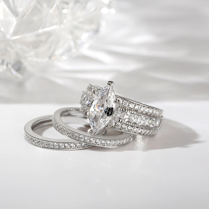 Jeulia 3PC Marquise Cut Sterling Silver Ring Set