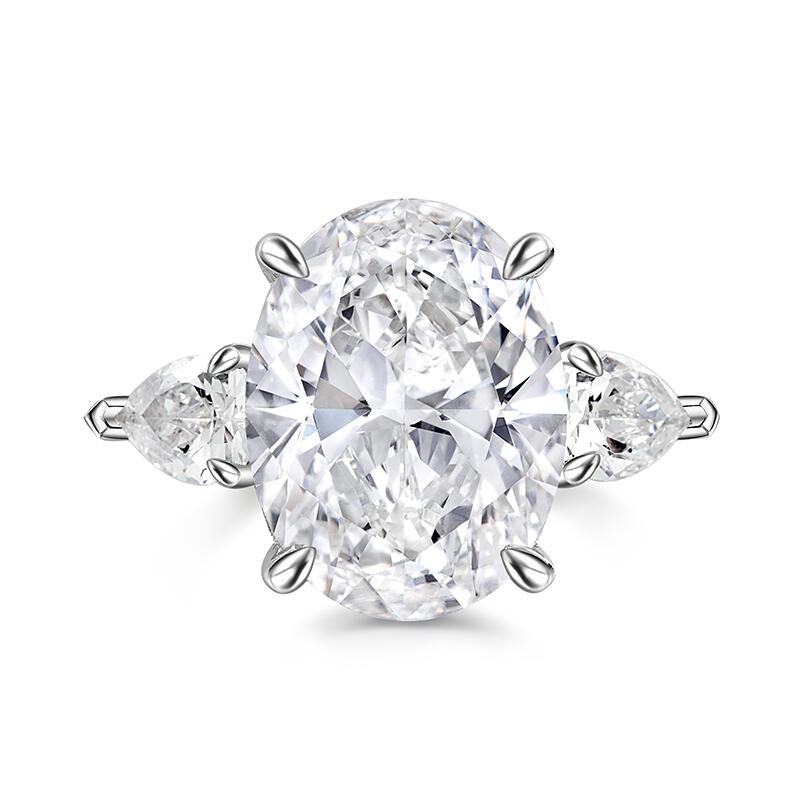 Jeulia Three Stone Oval Cut Sterling Silver Ring