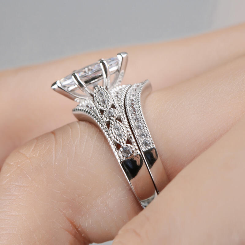 Jeulia Milgrain Marquise Cut Sterling Silver Ring Set