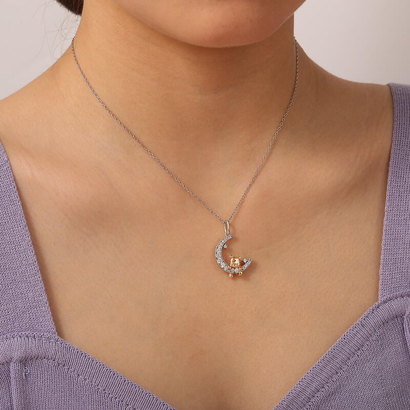 Jeulia Collar con Oso de Dibujos Animados Luna y Estrella en Plata