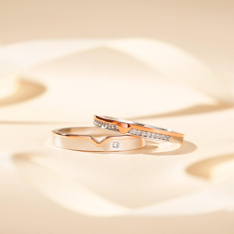 Jeulia Two Tone Heart Sterling Silver Couple Rings