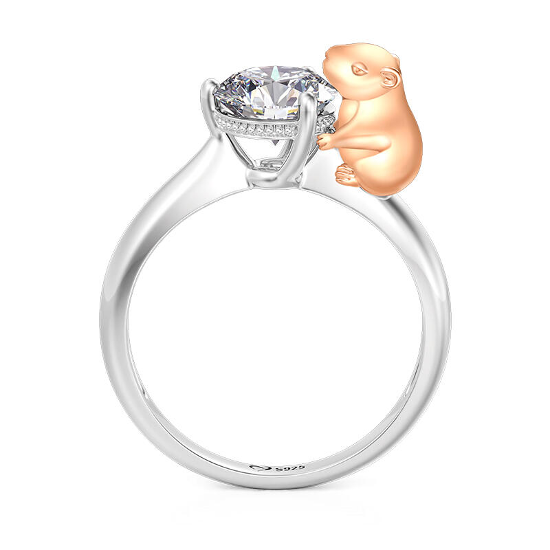 Jeulia Hug Me Capybara Ring Round Cut Sterling Silver