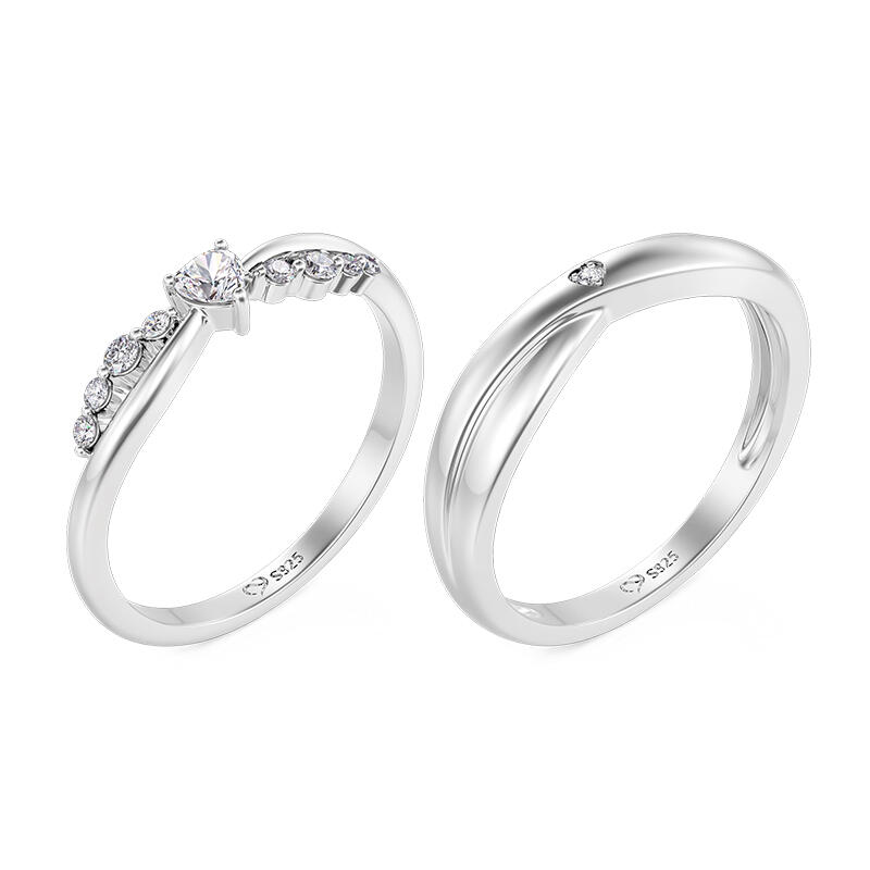 Jeulia Custom Twist Heart Couple Ring Set