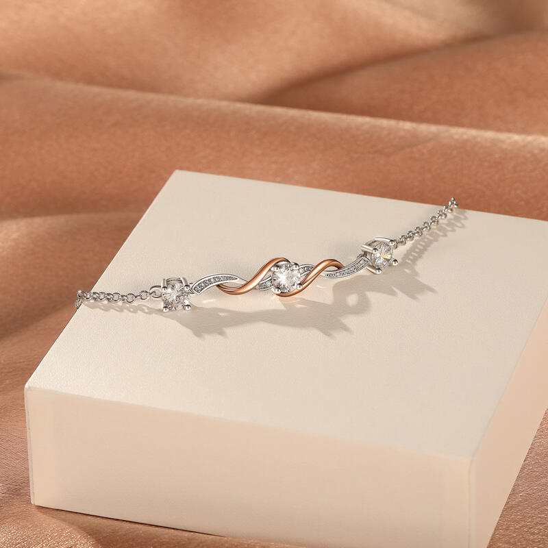 Jeulia Amore Two Tone Three Stone Bracelet