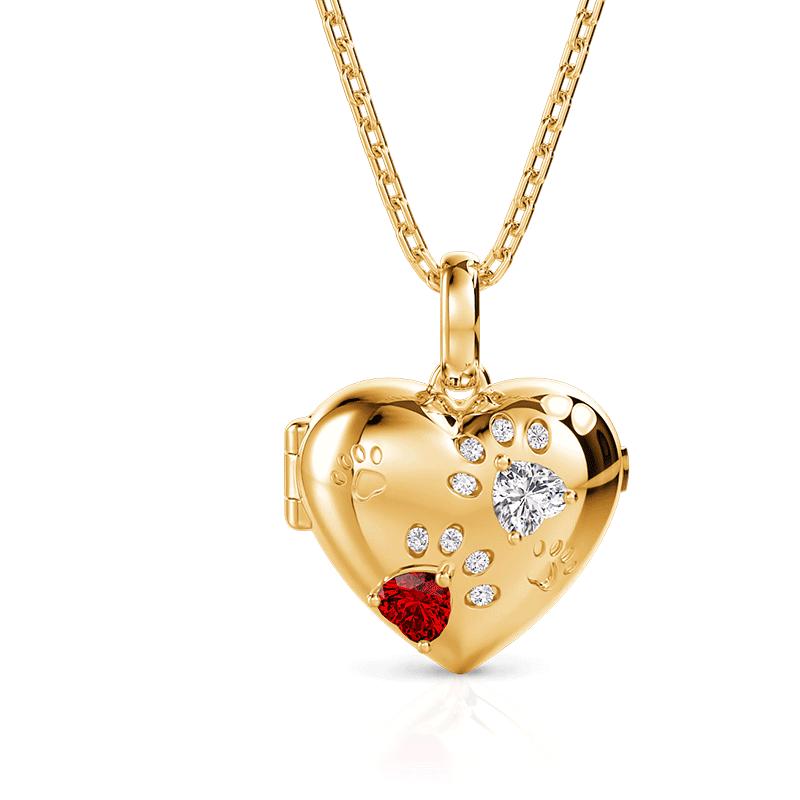 Jeulia Petland Paw Print Custom Birthstone Heart Photo Necklace