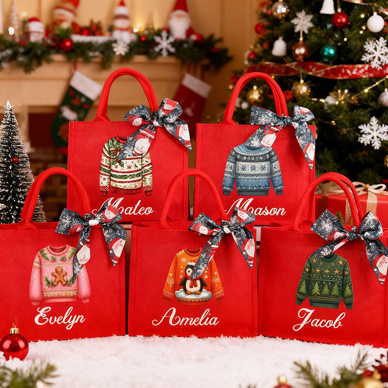 Personalized Name Christmas Gift Bags Unique Pattern Design Perfect Present for Family