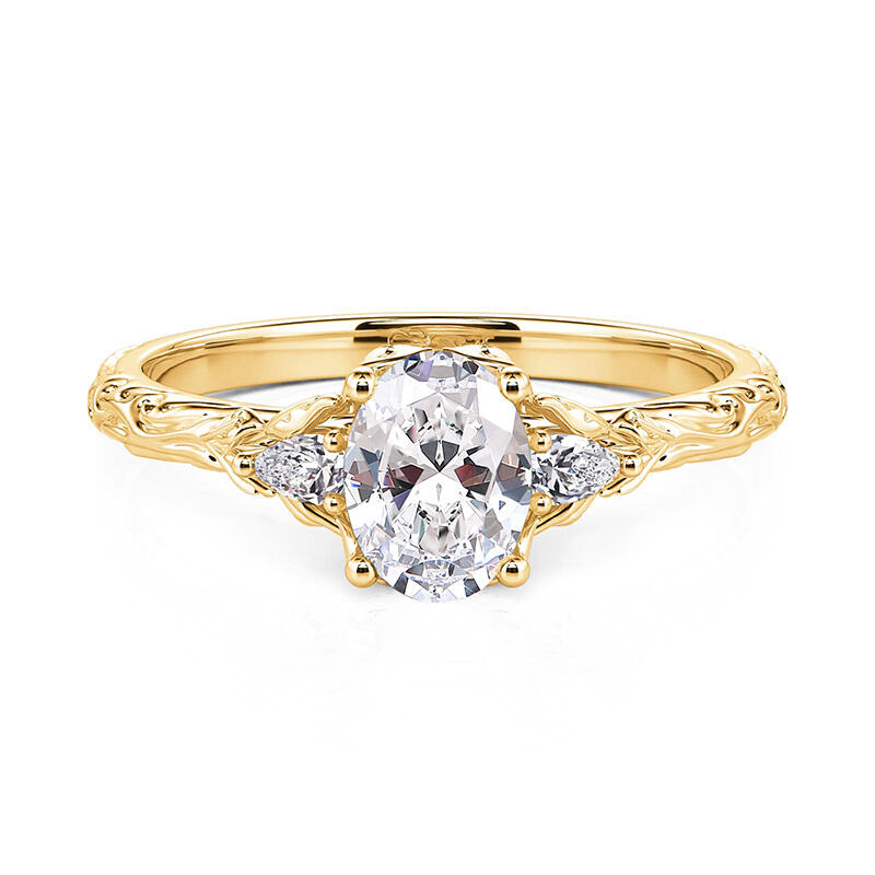 Jeulia Oval Three Stone Gold Engagement Ring for Women