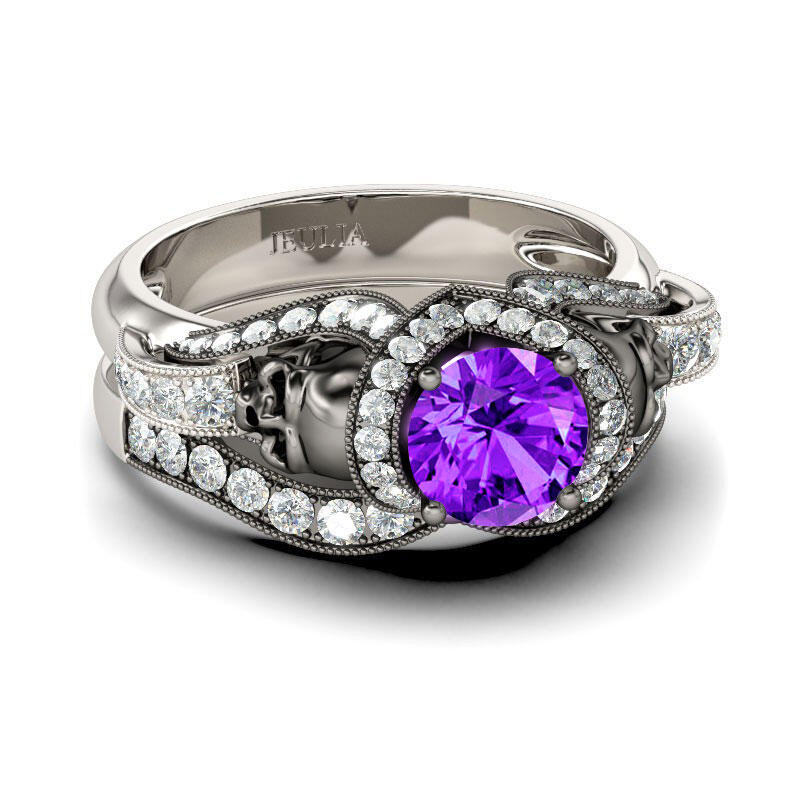 Jeulia Two Tone Round Cut Sterling Silver Skull Ring