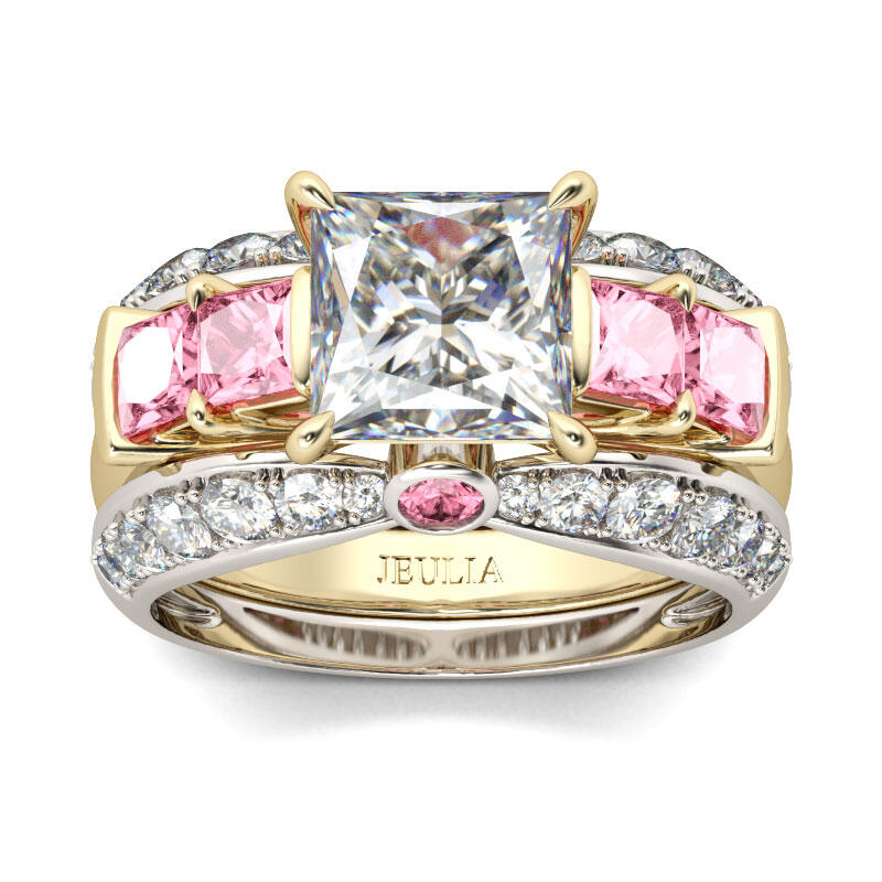 Jeulia Two Tone Princess Cut Sterling Silver 3PC Ring Set