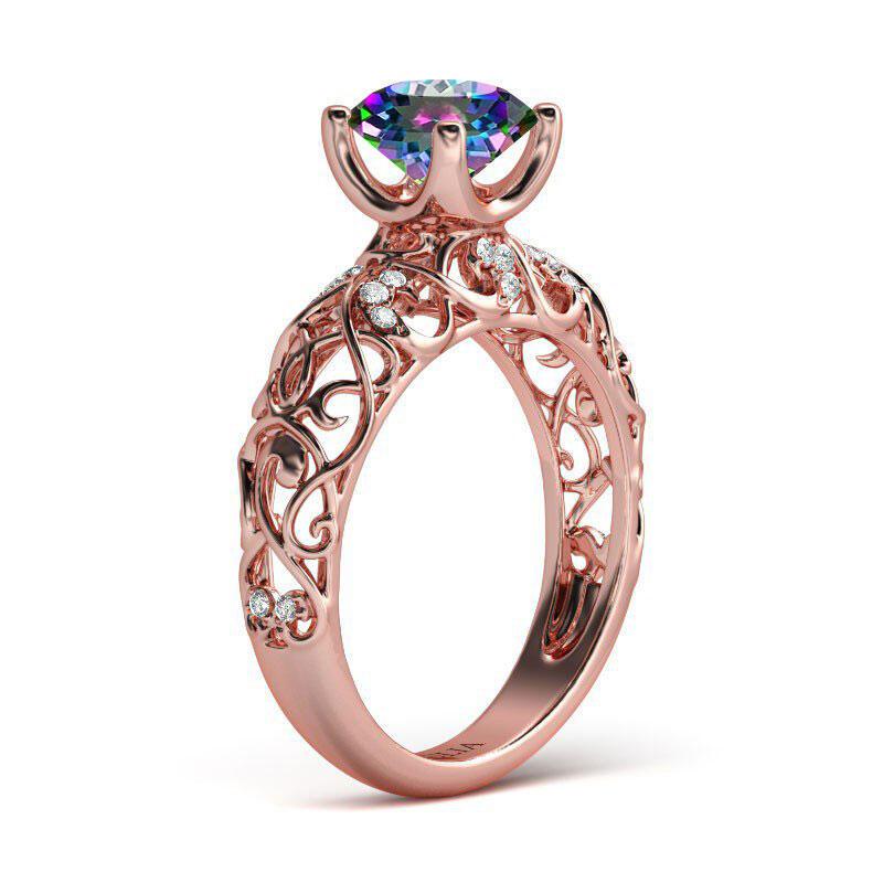 Jeulia Anillo Con Tono De Rosa Dorado De Talla Redonda En Plata De Ley