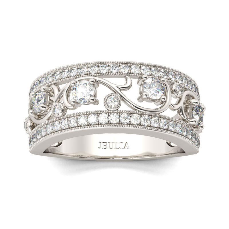 Jeulia Milgrain Scrollwork Round Cut Sterling Silver Women's Band