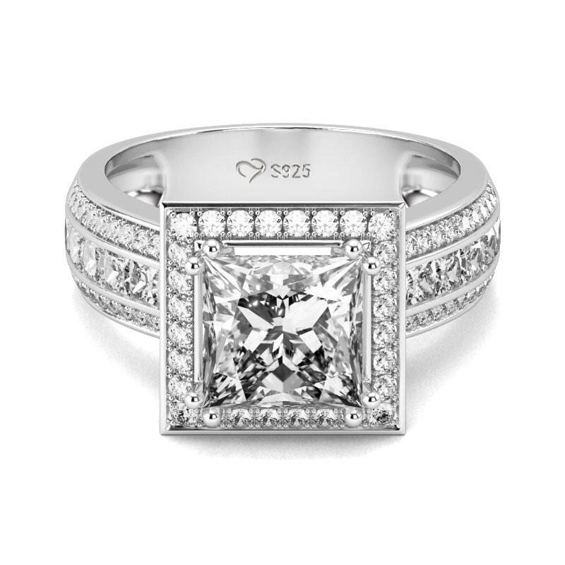 Jeulia Halo Princess Cut Sterling Silver Ring