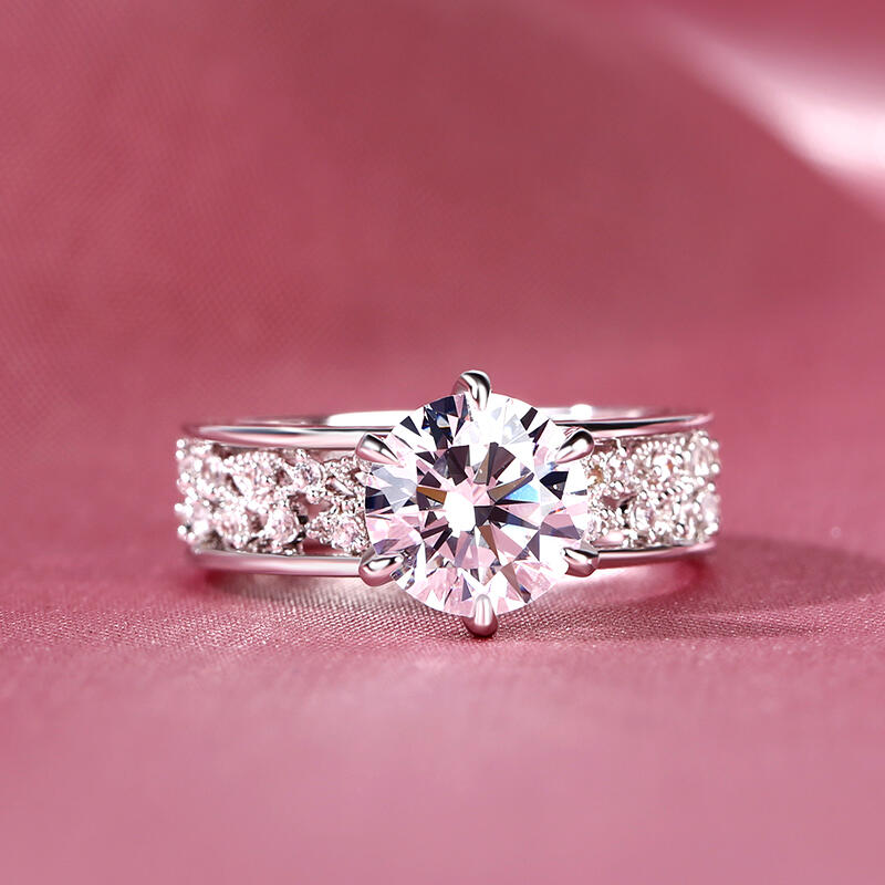 Jeulia Vintage Leaf Round Cut Sterling Silver Ring