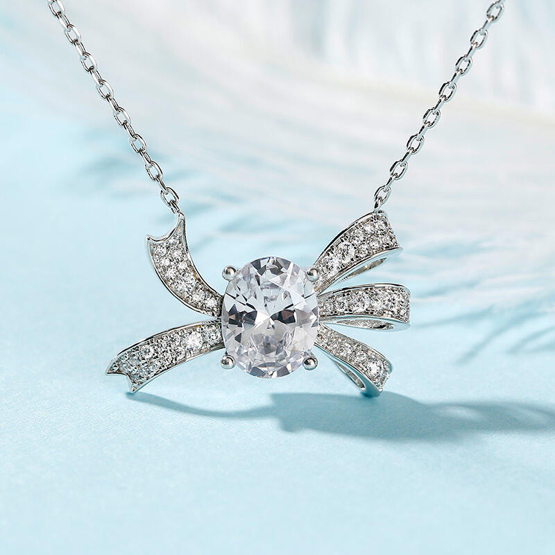 Jeulia Bowknot Design Oval Cut Sterling Silver Cocktail Necklace