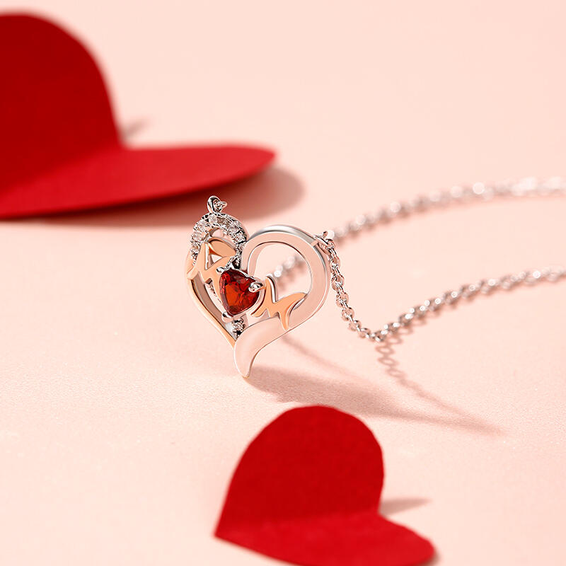 Jeulia "I Love You with All My Heart" Mom Heart Sterling Silver Necklace