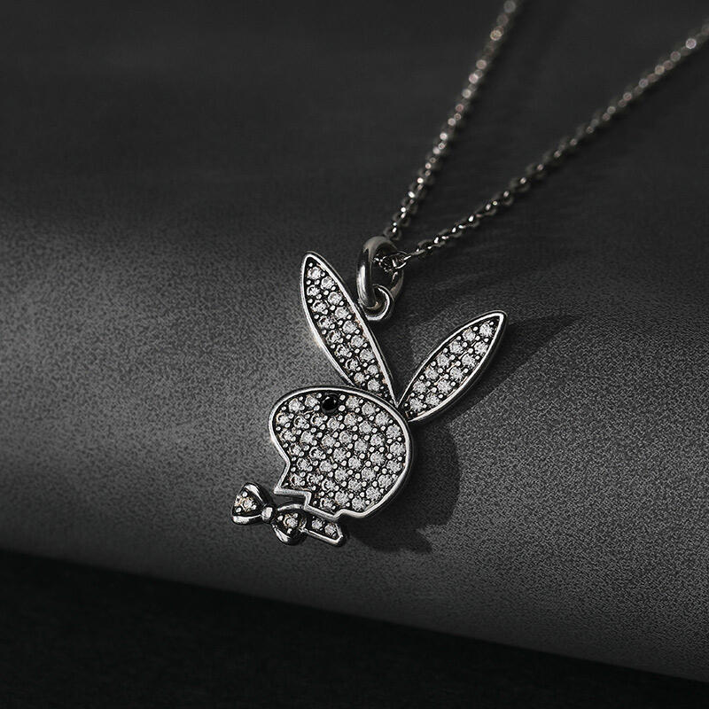 Jeulia "Glitz Playboy" Króliczek Naszyjnik Srebrny