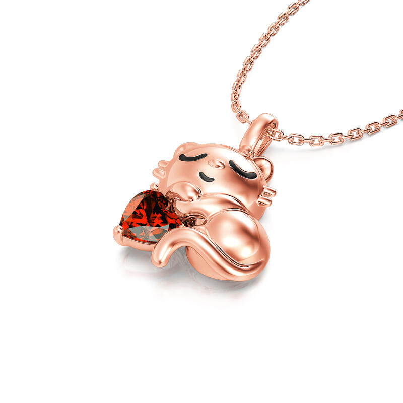 Jeulia Hug Me "Sweet Sleeping Cat" Heart Cut Sterling Silver Necklace