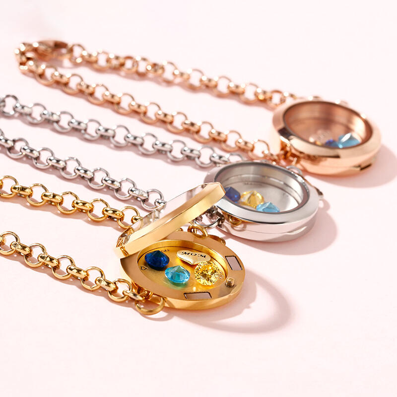 Jeulia Engraved Floating Locket Bracelet With Charms And Birthstones Stainless Steel