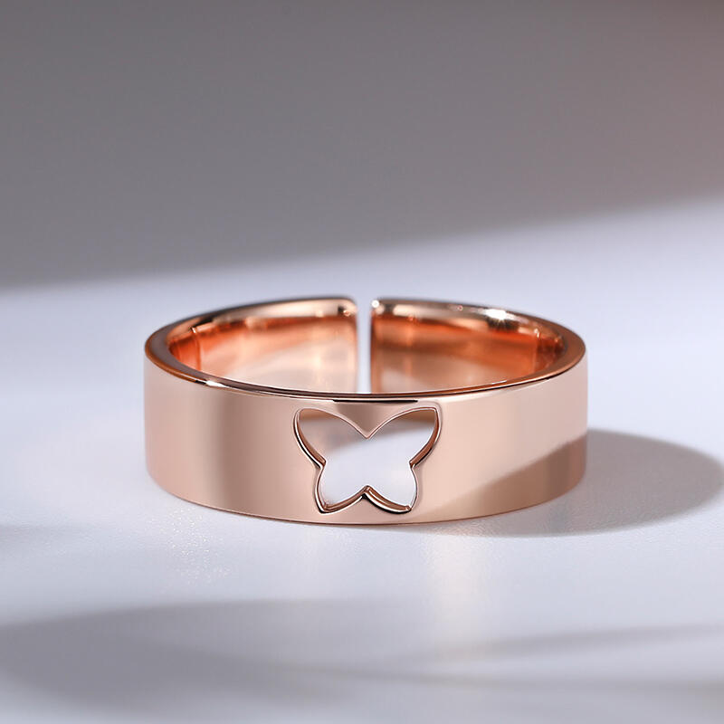 Jeulia バタフライ 蝶デザイン 調整可能 シルバー メンズ リング