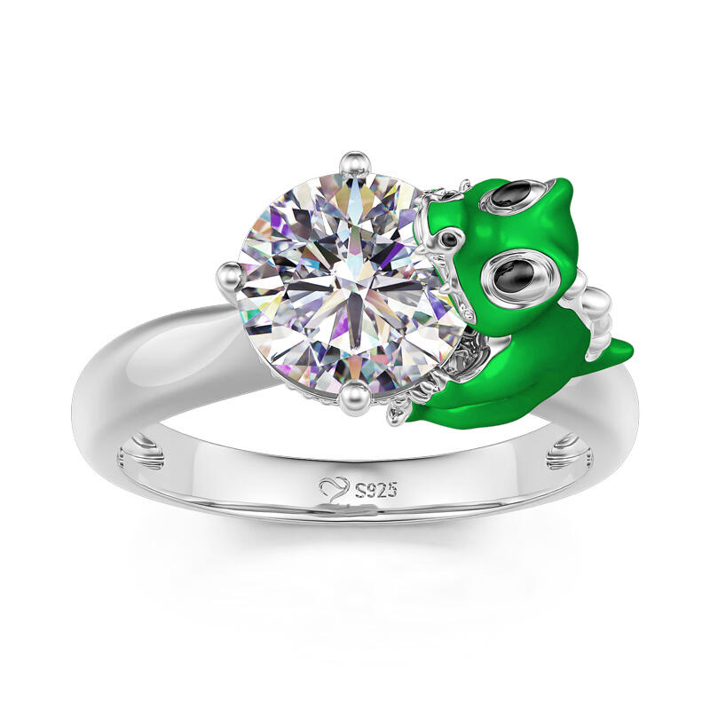 Hug me Anillo de plata de ley con corte redondo en forma de cocodrilo adorable