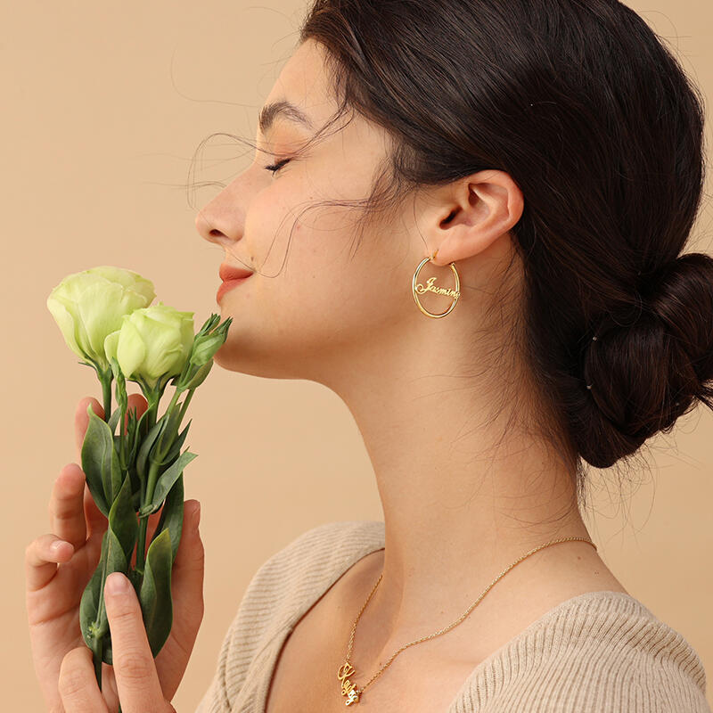 Jeulia "Best Wishes" Personalized Name Hoop Sterling Silver Earrings