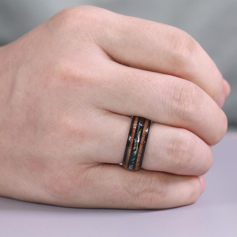 Jeulia Koa Wood Titanium Steel Men's Band