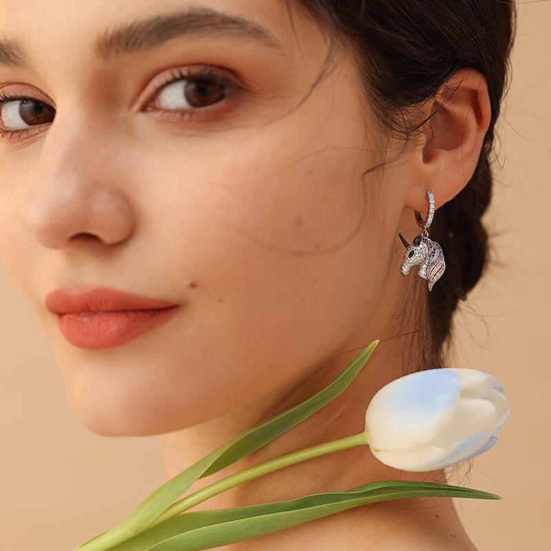 Jeulia "Dreams Come Ture" Unicorn Sterling Silver Earrings