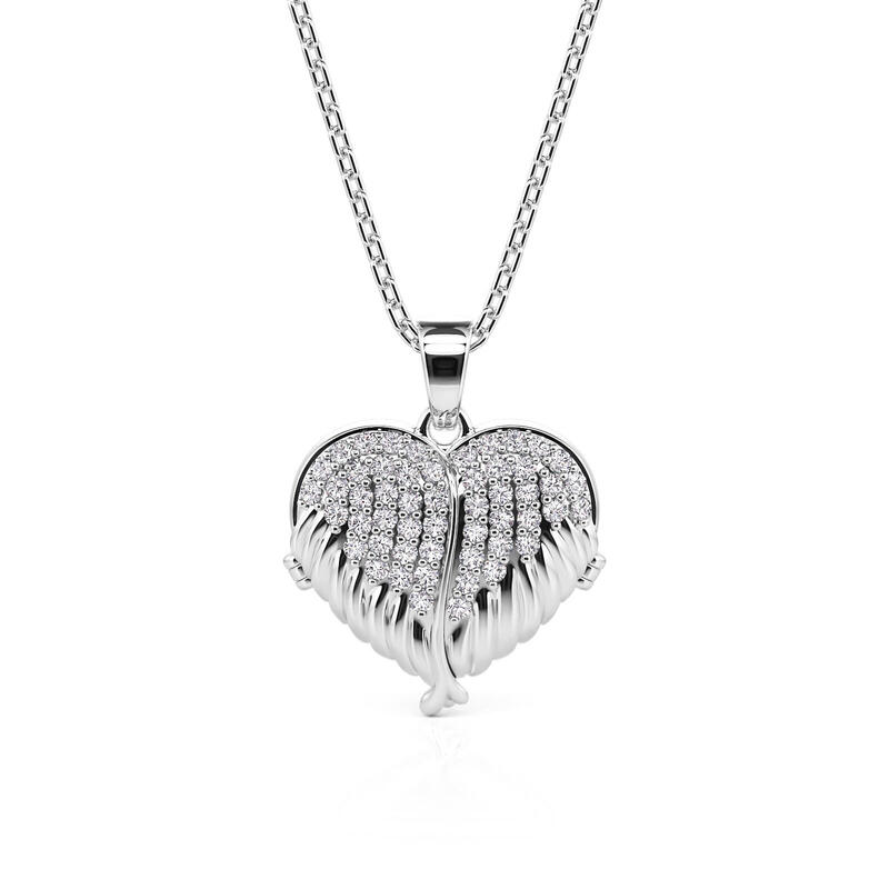 Jeulia Winged Personalized Heart Photo Locket Necklace