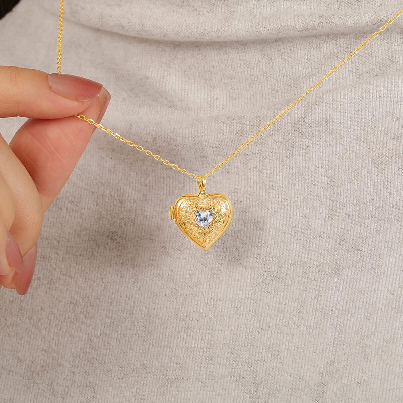 Jeulia Collar Medallón de Foto Corazón Personalizado Vintage con Piedra de Nacimiento