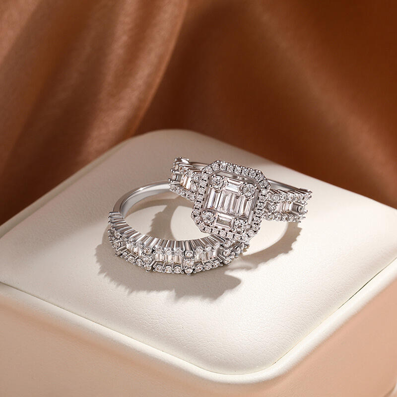 Jeulia Alianza Vintage Halo Multi-Piedras Corte Baguette 2 Piezas