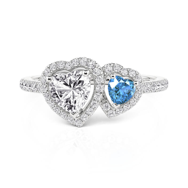 Jeulia Custom Halo Double Heart Birthstone Engagement Ring