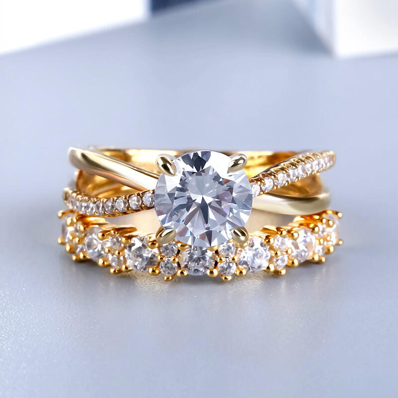 Jeulia Ensemble de Bagues en Argent Sterling Ton Or Coupe Ronde