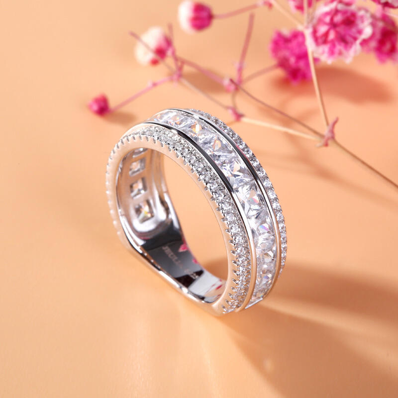 Jeulia Simple Princess Cut Sterling Silver Women's Band