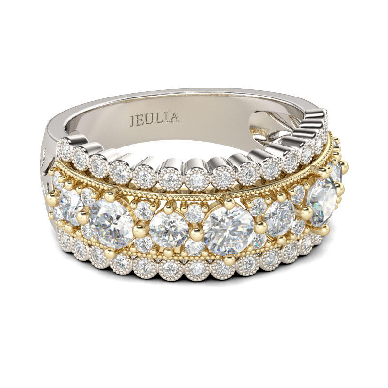 Jeulia Two Tone Round Cut Sterling Silver Women's Band