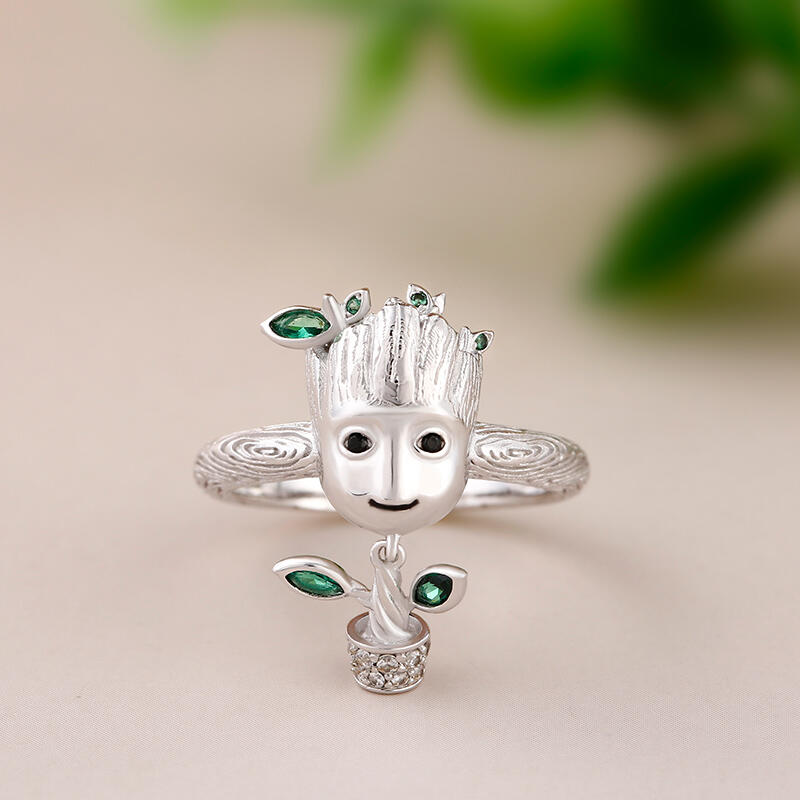 Jestem Groot. Drzewo Człowiek Srebrny Pierścionek z Zawieszką