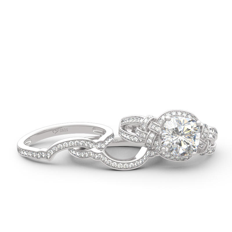 Jeulia 3PC Knot Design Cushion Cut Sterling Silver Ring