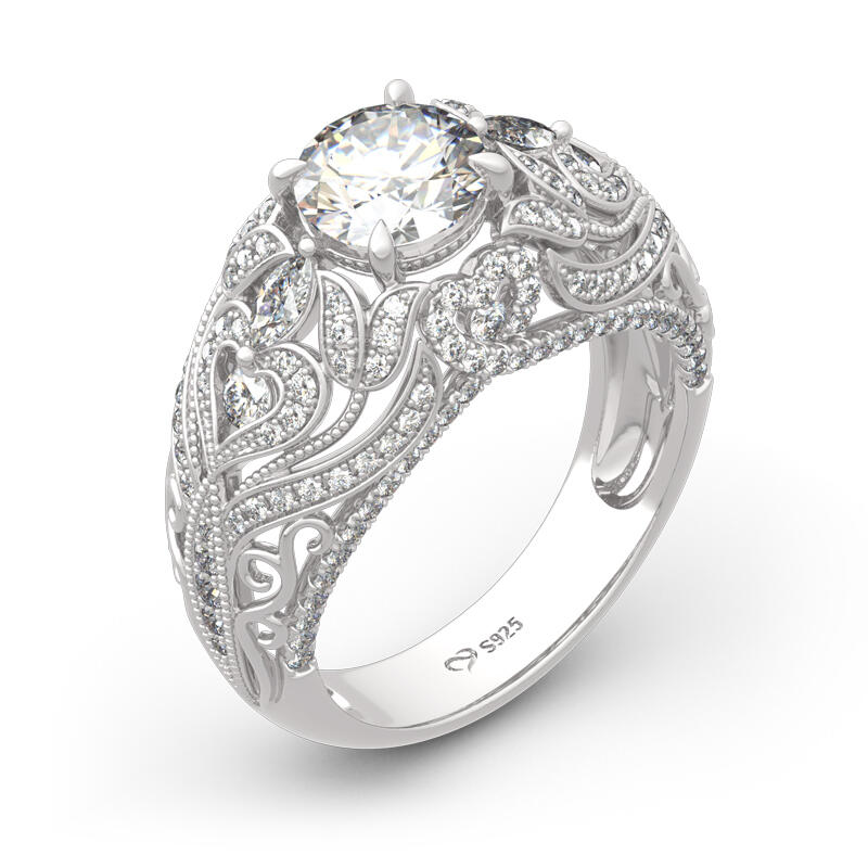 Jeulia Anel de prata esterlina corte redondo com design de renda vintage